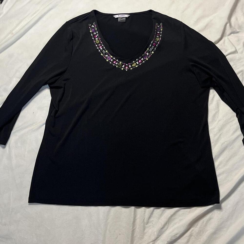 bedazzled v-neck tan jay 3/4 sleeve